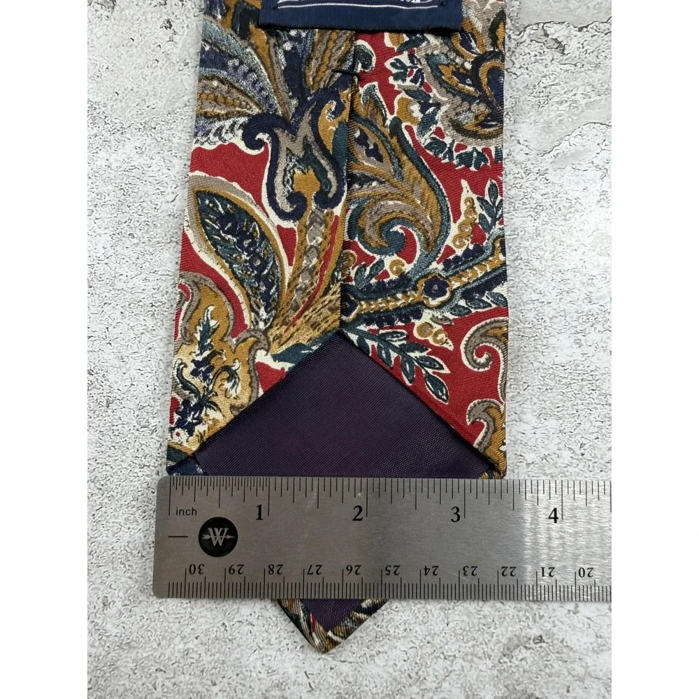 Lands' End Tie Mens OS Red 100% Silk Classic Pointed Paisley Jacquard VTG